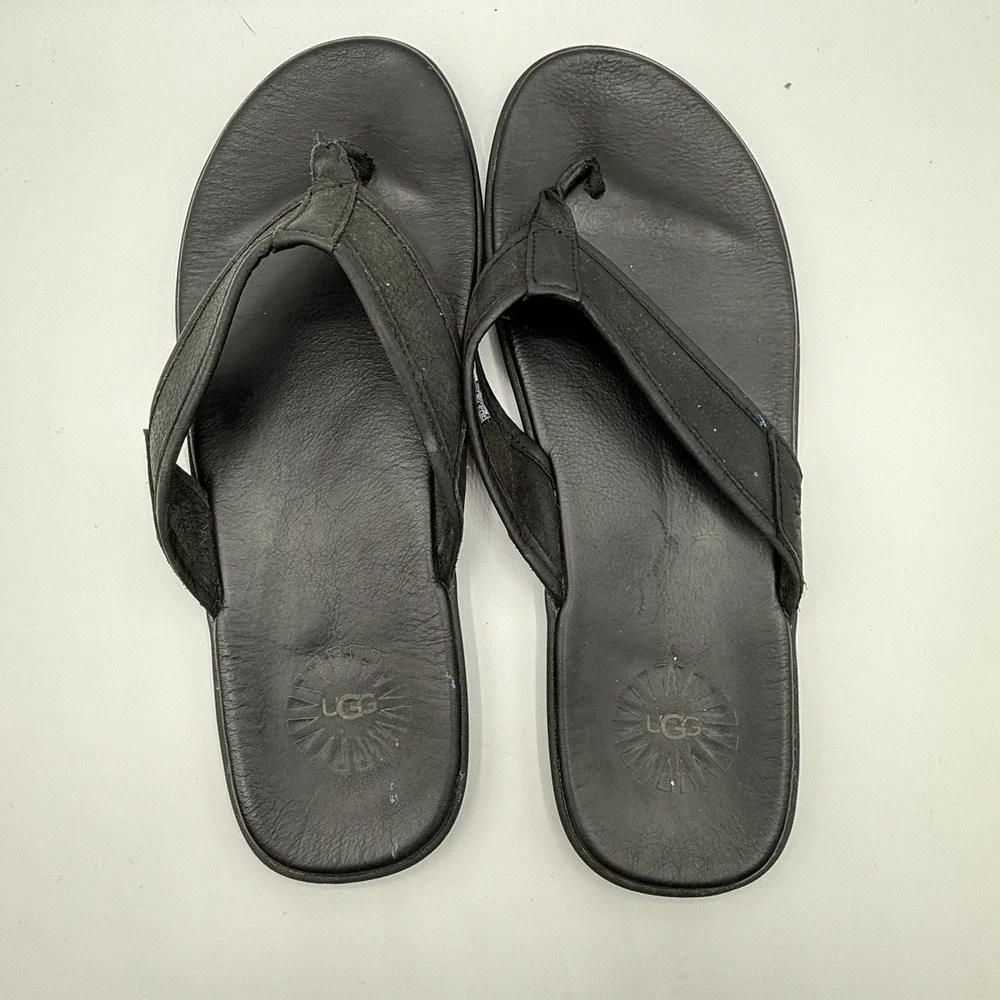 UGG Flip Flops Mens Sz 12 Black Leather Flip Flops